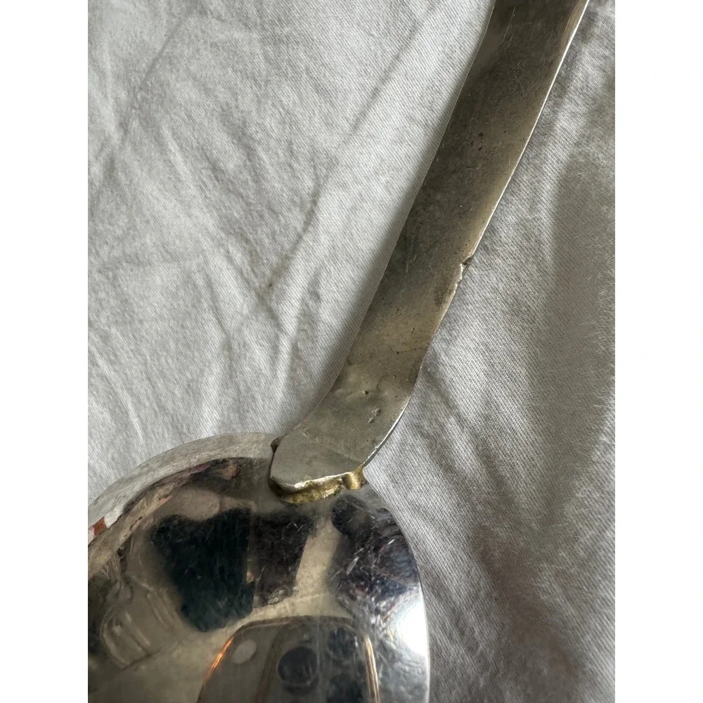 Vintage Antique Ladle Spoon Silver Hand Forged Repousse Floral Berry Mixed Metal